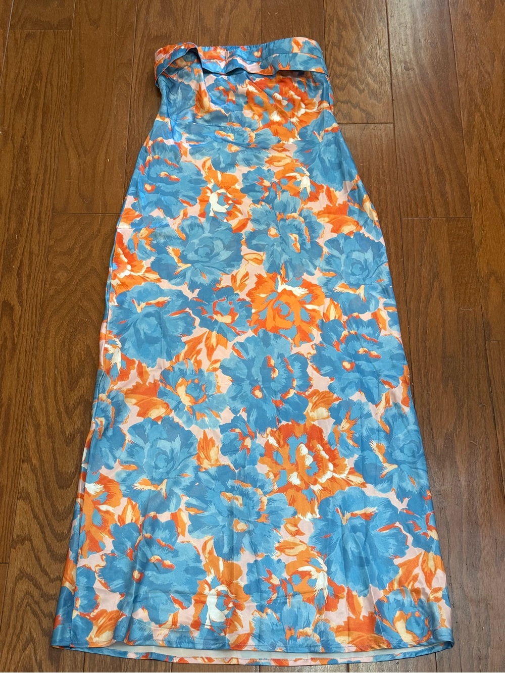 Hello Molly Strapless Blue & Orange Floral Midi Dress - Picture 3 of 5